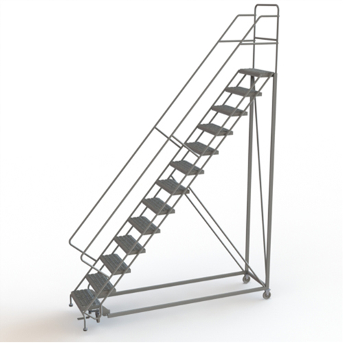 Safety Slope Rolling Ladder, 13 Steps, Serrated, 50° Incline, 130" High Stor-it Systems