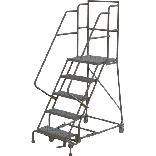 Escabeaux roulants &agrave; dessus profond, 5 marches, Largeur de la marche 16", Hauteur de la plateforme 50", Acier Stor-it Systems