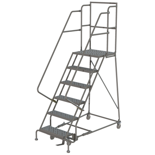 Escabeaux roulants &agrave; dessus profond, 8 marches, Largeur de la marche 24", Hauteur de la plateforme 80", Acier Stor-it Systems