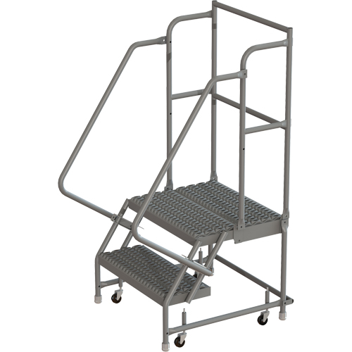 Escabeaux roulants &agrave; dessus profond, 2 marches, Largeur de la marche 16", Hauteur de la plateforme 20", Acier Stor-it Systems