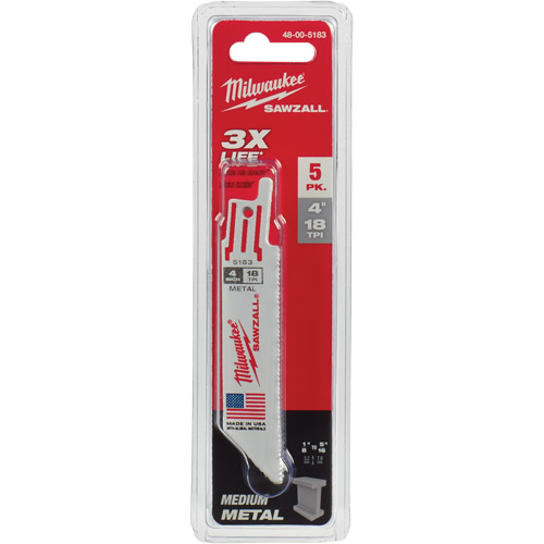 Lame de scie alternative Sawzall, Bim&eacute;tal, 18 Dents par pouce, 4" lo x 3/4" la Stor-it Systems