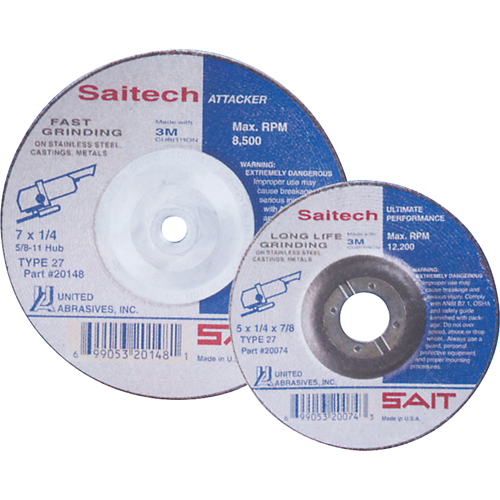 Saitech Ultimate Performance Grinding Wheel, 4" x 1/4", 3/8" Arbor, Aluminum Oxide, Type 27 Stor-it Systems