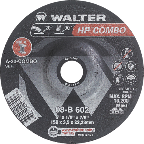 HP Combo Depressed Center Combination Wheel, 6" x 1/8", 7/8" Arbor, Type 27 Stor-it Systems