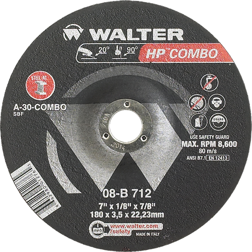 HP Combo Depressed Center Combination Wheel, 7" x 1/8", 7/8" Arbor, Type 27 Stor-it Systems