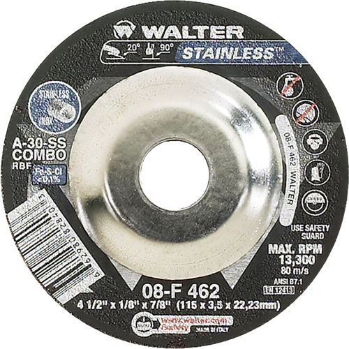 Depressed Centre Grinding Wheels - Stainless Type 27, 4-1/2" x 1/8", 7/8" Arbor, Type 27 Stor-it Systems