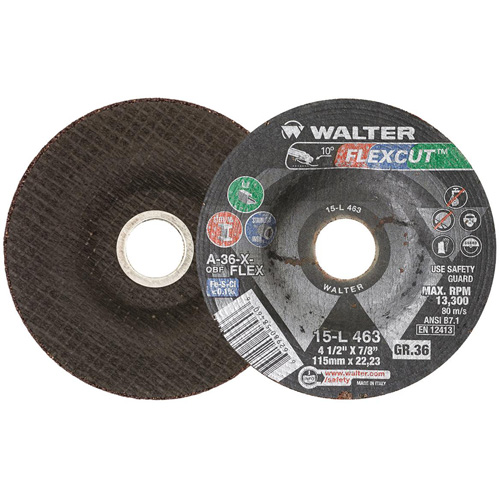 FLEXCUT Grinding Wheel, 4-1/2", 36 Grit, Aluminum Oxide, 7/8", 13300 RPM, Type 29 Stor-it Systems