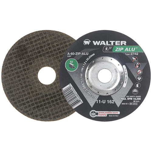 Meule &agrave; tronçonner Zip Alu, 6" x 3/64", Arbre de 7/8", Type 27, Oxyde d'aluminium, 10 200 Tr/min Stor-it Systems