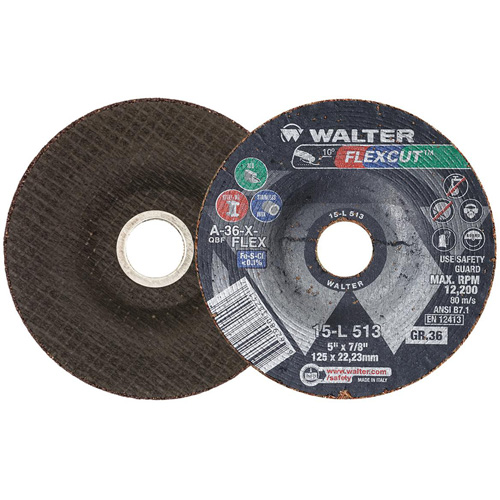 FLEXCUT Grinding Wheel, 5", 36 Grit, Aluminum Oxide, 7/8", 12200 RPM, Type 29 Stor-it Systems
