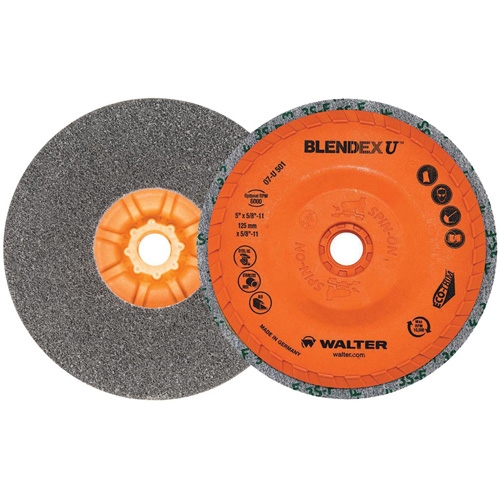 Brosse coupe de finition Blendex U, 5" dia., Grain Fin, Carbure de silicium Stor-it Systems