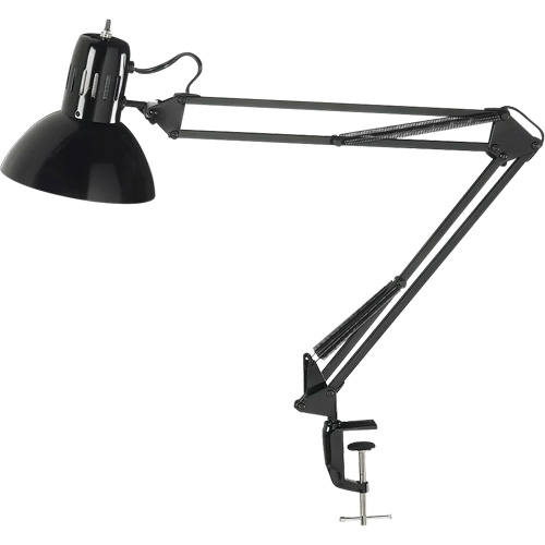 Swing Arm Clamp-On Desk Lamps, 100 W, Incandescent, C-Clamp, Black Stor-it Systems
