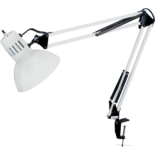 Swing Arm Clamp-On Desk Lamps, 100 W, Incandescent, C-Clamp, 36" Neck, White Stor-it Systems