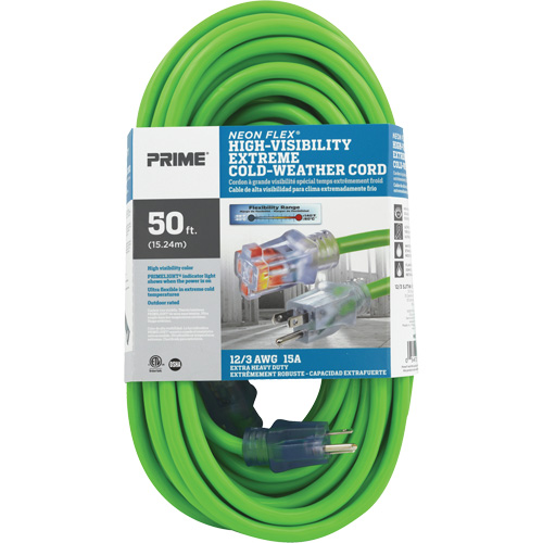 Neon Flex&reg; High Visibility Extension Cord, Outdoor, SJTW, 12/3 AWG, 15 A, 50' Stor-it Systems