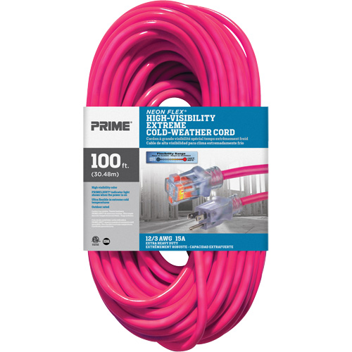Cordon rallonge haute visibilit&eacute; Neon Flex, Ext&eacute;rieur, SJTW, AWG 12/3, 15 A, 100' Stor-it Systems