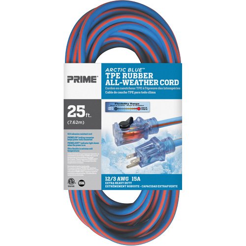 Arctic Blue TPE-Rubber Locking Extension Cord, All-Weather, SJEOW, 12/3 AWG, 15 A, 25' Stor-it Systems