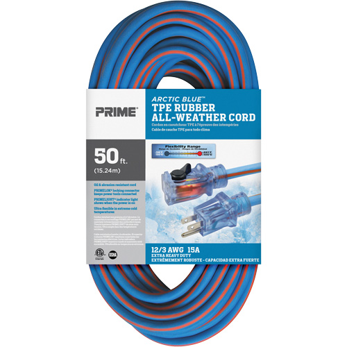 Cordon rallonge verrouillable toute saison en caoutchouc TPE Arctic Blue, Toutes saisons, SJEOW, AWG 12/3, 15 A, 50' Stor-it Systems