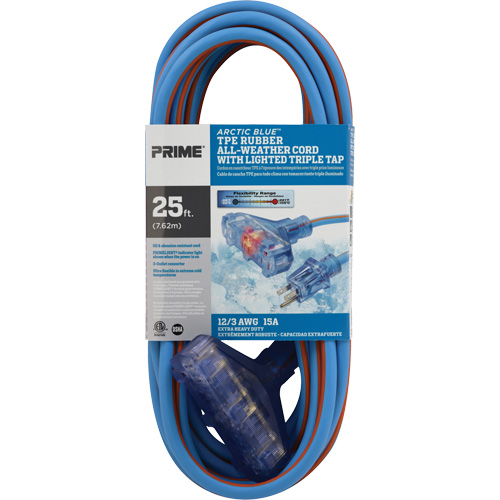 Arctic Blue TPE-Rubber Extension Cord, All-Weather, SJEOW, 12/3 AWG, 15 A, 3 Outlet(s), 25' Stor-it Systems