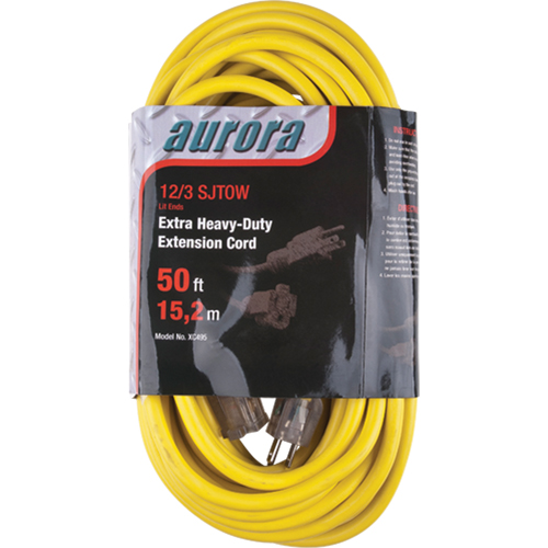 Vinyl Extension Cord with Light Indicator, Outdoor, SJTOW, 12/3 AWG, 15 A, 50' Stor-it Systems