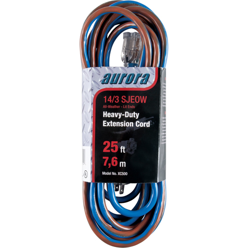TPE-Rubber Extension Cord With Light Indicator, All-Weather, SJEOW, 14/3 AWG, 15 A, 25' Stor-it Systems