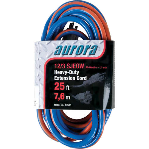 TPE-Rubber Extension Cord With Light Indicator, All-Weather, SJEOW, 12/3 AWG, 15 A, 25' Stor-it Systems