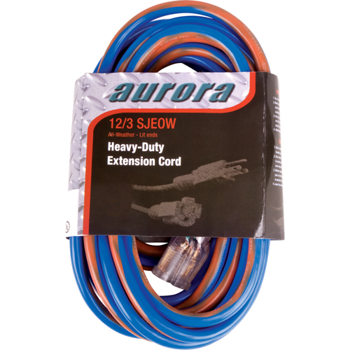 TPE-Rubber Extension Cord With Light Indicator, All-Weather, SJEOW, 12/3 AWG, 15 A, 50' Stor-it Systems