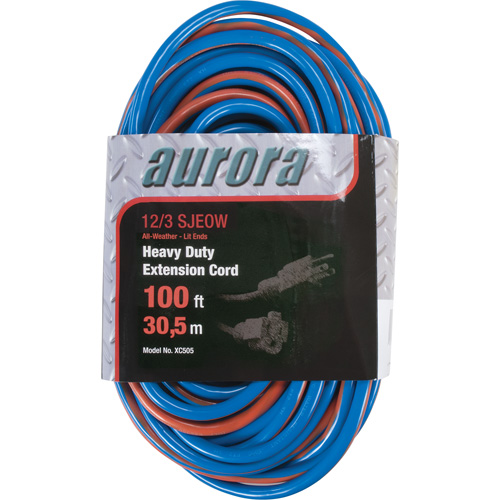 TPE-Rubber Extension Cord With Light Indicator, All-Weather, SJEOW, 12/3 AWG, 15 A, 100' Stor-it Systems