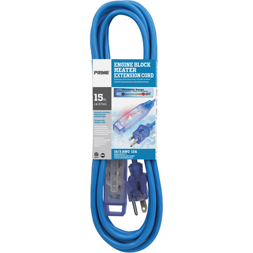 Glacier Flex Engine Block Heater Cord, All-Weather, SJTW, 16/3 AWG, 13 A, 3 Outlet(s), 15' Stor-it Systems