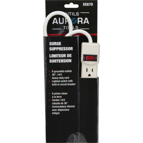 Surge Suppressor, 6 Outlets, 200 J, 1875 W, 3' Cord Stor-it Systems