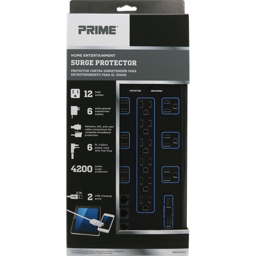 USB Charging Surge Protectors, 12 Outlets, 4200 J, 1875 W, 6' Cord Stor-it Systems