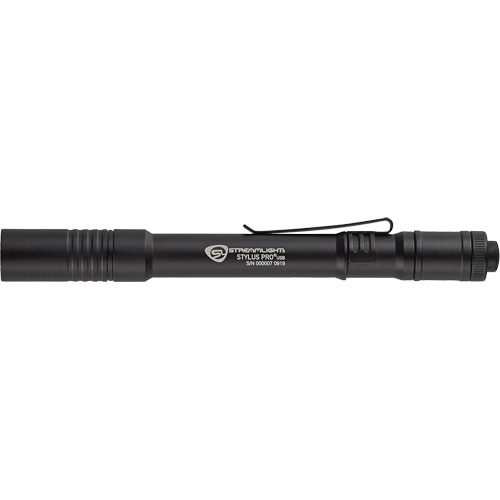 Lampe de poche stylo USB Stylus Pro, DEL, 350 lumens, Corps en Aluminium, piles Rechargeable, Compris Stor-it Systems