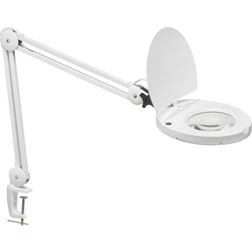 Lampe loupe DEL avec support en A, Dioptrie 3, Ampoule DEL, Bras de 47", Pinces serre-joints, Blanc Stor-it Systems