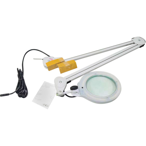 Lampe grossissante, Dioptrie 3, Ampoule DEL, Bras de 45", Pinces serre-joints, Gris Stor-it Systems