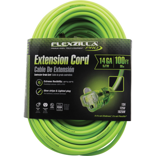 Flexzilla&reg; Pro Industrial Extension Cord, All-Weather, SJTW, 14/3 AWG, 15 A, 100' Stor-it Systems