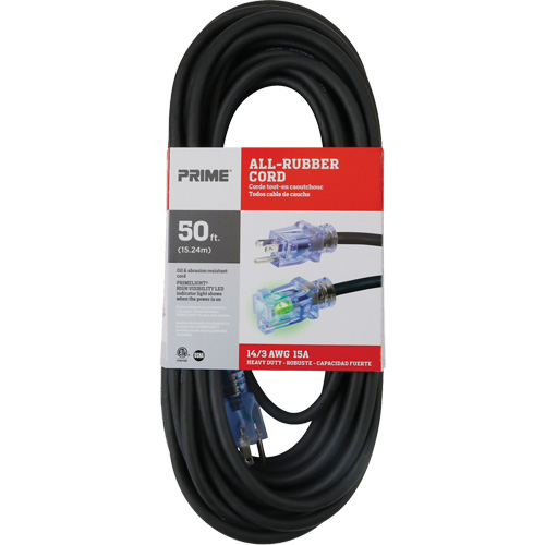 All-Rubber Extension Cord, Outdoor, SJOOW, 14/3 AWG, 15 A, 50' Stor-it Systems