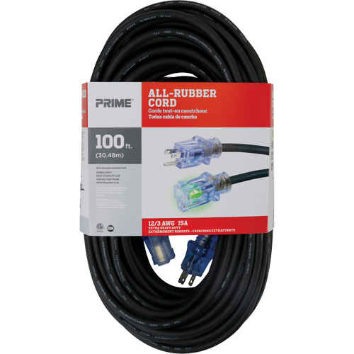 All-Rubber Extension Cord, Outdoor, SJOOW, 12/3 AWG, 15 A, 100' Stor-it Systems