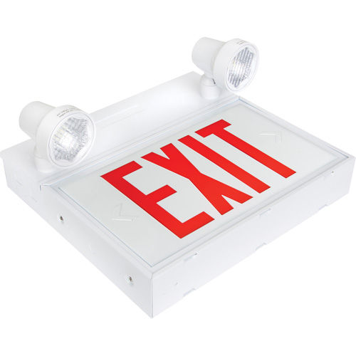 Exit Sign with Security Lights, LED, Battery Operated/Hardwired, 12-1/10" L x 11" W, English Stor-it Systems