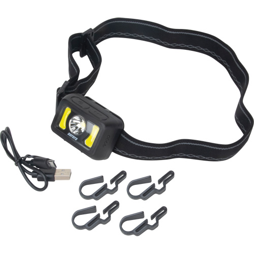 Headlamp, LED, 350 Lumens, 2 Hrs. Run Time, Rechargeable Batteries Stor-it Systems