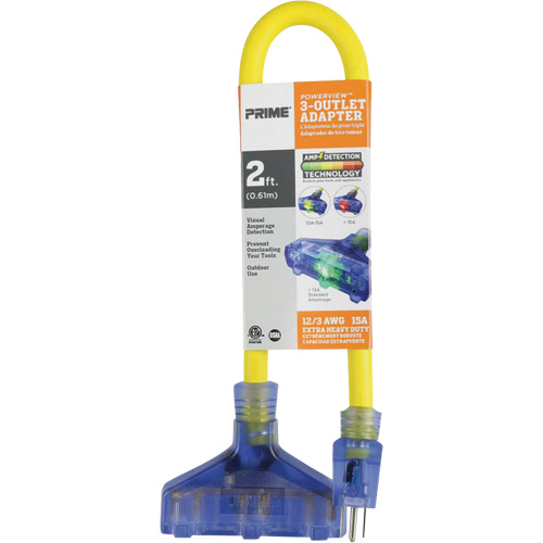 Adapter with Visual Amperage Detection, Outdoor, 12/3 AWG, 15 A, 3 Outlet(s), 2' Stor-it Systems