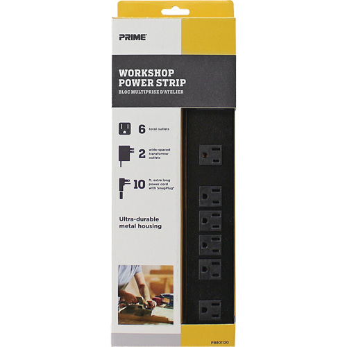 Metal Workshop Power Strip, 6 Outlet(s), 10', 15 A, 1875 W, 125 V Stor-it Systems
