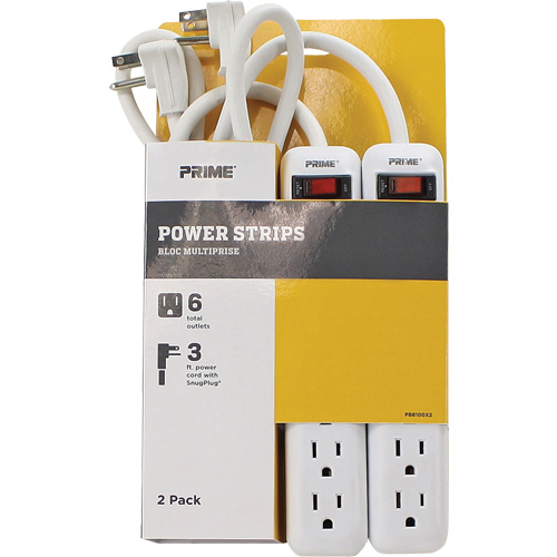Power Strip 2-Pack, 6 Outlet(s), 3', 15 A, 1875 W, 125 V Stor-it Systems