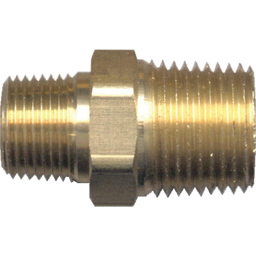 Reducing Hex Nipple, Brass, 1/2" x 3/8", NPT x NPT Stor-it Systems