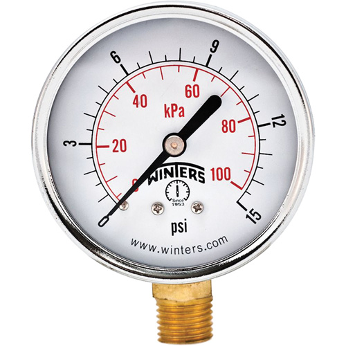 Economy Pressure Gauge, 2-1/2" , 0 - 15 psi, Bottom Mount, Analogue Stor-it Systems