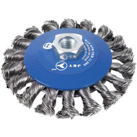 Knot Twisted Conical Bevel Brush, 5" Dia., 0.02" Fill, 5/8"-11NC Arbor Stor-it Systems