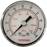 Pressure Gauge, 1-1/2" , 0 - 100 psi, Back Mount, Analogue Stor-it Systems