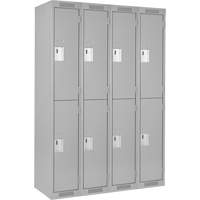 Clean Line Lockers, 2 -tier, Bank of 4, 48" x 18" x 72", Steel, Grey, Rivet (Assembled) Stor-it Systems