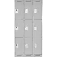 Clean Line Lockers, 3 -tier, Bank of 3, 36" x 18" x 72", Steel, Grey, Rivet (Assembled) Stor-it Systems