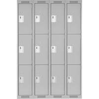 Clean Line Lockers, 3 -tier, Bank of 4, 48" x 18" x 72", Steel, Grey, Rivet (Assembled) Stor-it Systems