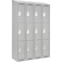 Clean Line Lockers, 3 -tier, Bank of 4, 48" x 18" x 78", Steel, Grey, Rivet (Assembled) Stor-it Systems