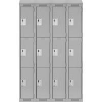 Clean Line Lockers, 3 -tier, Bank of 4, 48" x 18" x 78", Steel, Grey, Rivet (Assembled) Stor-it Systems