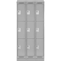 Clean Line Lockers, 3 -tier, Bank of 3, 36" x 18" x 82", Steel, Grey, Rivet (Assembled) Stor-it Systems