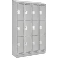Clean Line Lockers, 3 -tier, Bank of 4, 48" x 18" x 82", Steel, Grey, Rivet (Assembled) Stor-it Systems